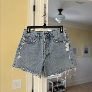 Agolde Light Blue Distressed Denim Shorts